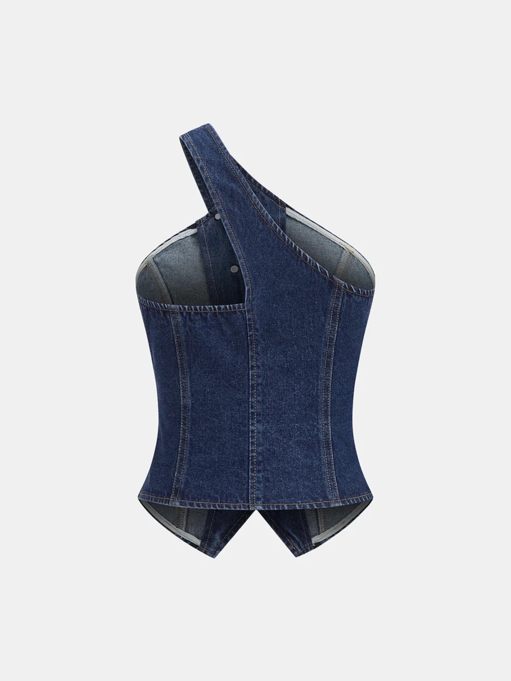 Commense One Shoulder Buttoned Denim Vest - Picture 5 of 13